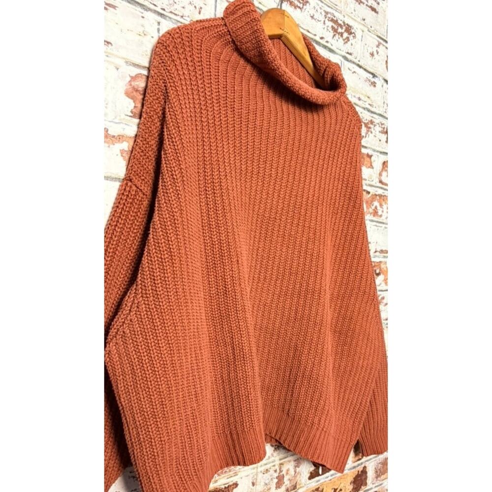 Free People Rust Swim Too Deep Oversized Cotton Blend Knit Turtleneck Sweater - Picture 8 of 12